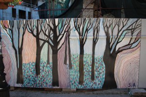 Oslikavanje ograde gradilišta Narodnog pozorišta (posle drugog dana)