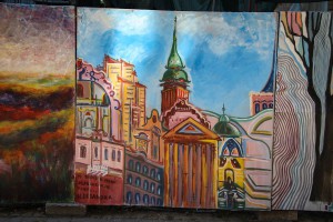 Oslikavanje ograde gradilišta Narodnog pozorišta (posle drugog dana)