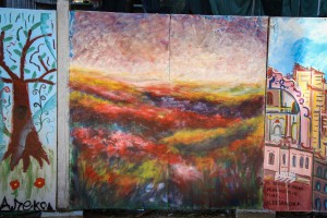 Oslikavanje ograde gradilišta Narodnog pozorišta (posle drugog dana)