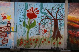 Oslikavanje ograde gradilišta Narodnog pozorišta (posle drugog dana)