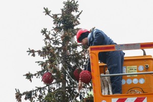 Kićenje jelke ispred zgrade Narodnog pozorišta