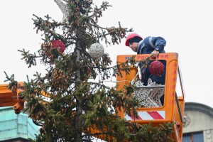 Kićenje jelke ispred zgrade Narodnog pozorišta
